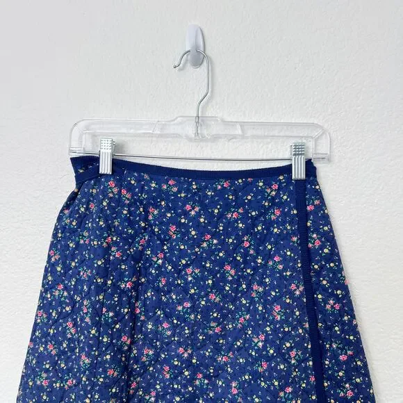 [Vintage] 70s Meadowbank Blue Floral Print Quilted Wrap Skirt A-Line Sz Small S - Picture 4 of 9